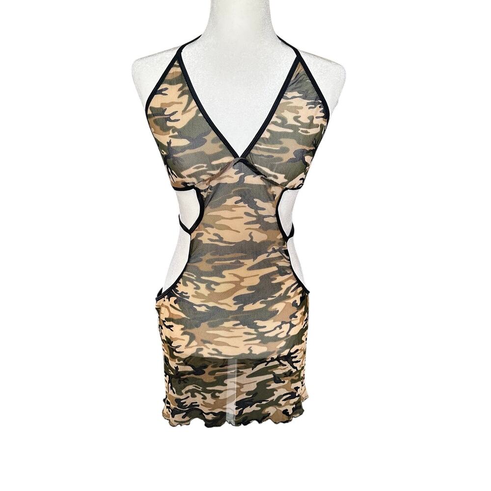Sexy camo cut out mesh dress